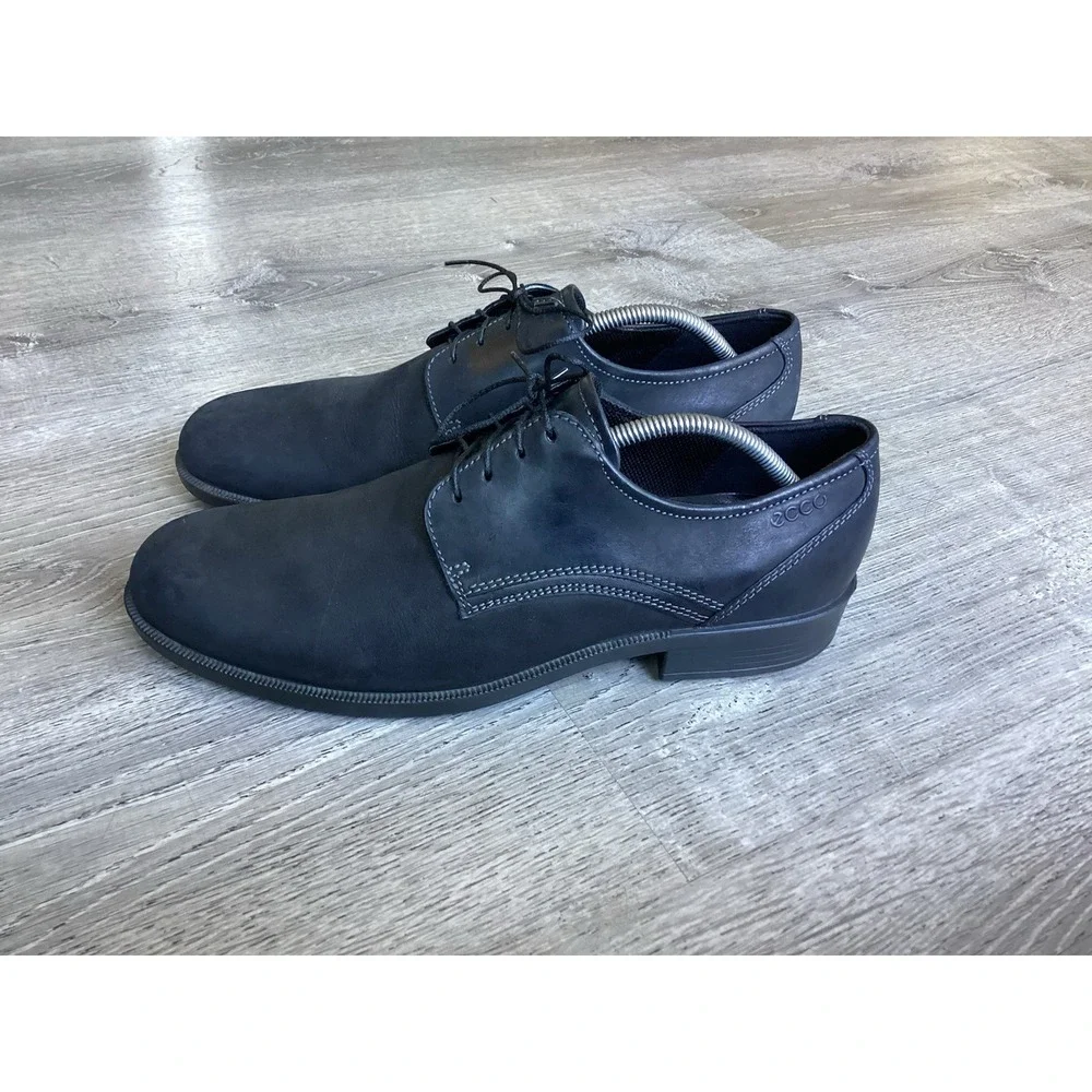 Ecco Men's Size 44 Black Dress Shoes Shock Point Tie Shoes 10 10.5